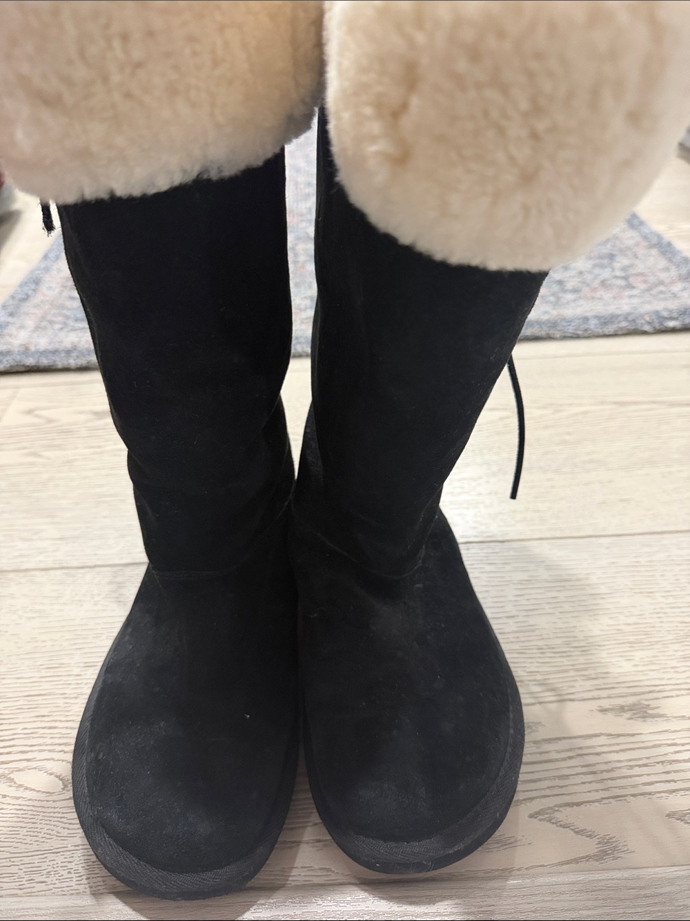 UGG Black Suede Tall Shearling-Lined Pull-On Boots
